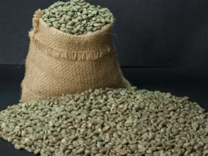 Lamjung Green Coffee Beans in a jute sack ready for roasting